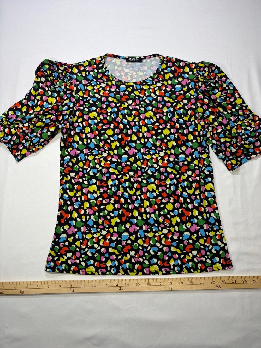 Nasty Gal Black Multicolor Puff Sleeve Blouse